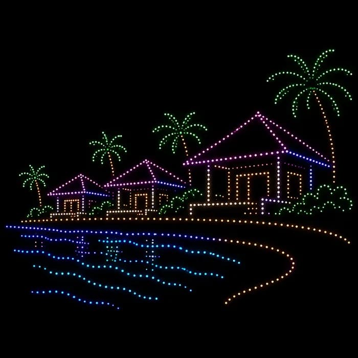 Beachfront Villas drone show figure made from glowing dots
