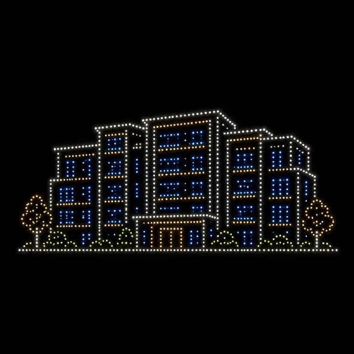 Apartment Building drone show figure made from glowing dots