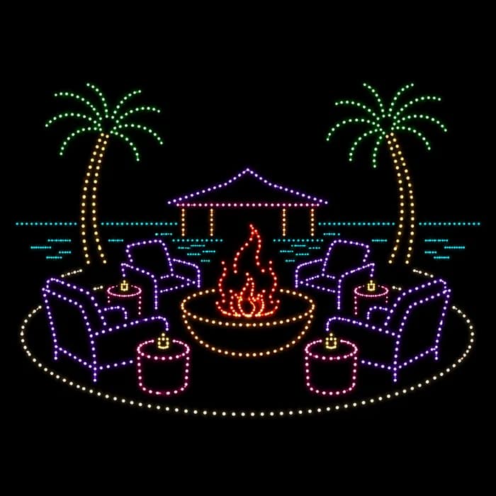 Beachfront Villas With Firepit drone show figure made from glowing dots