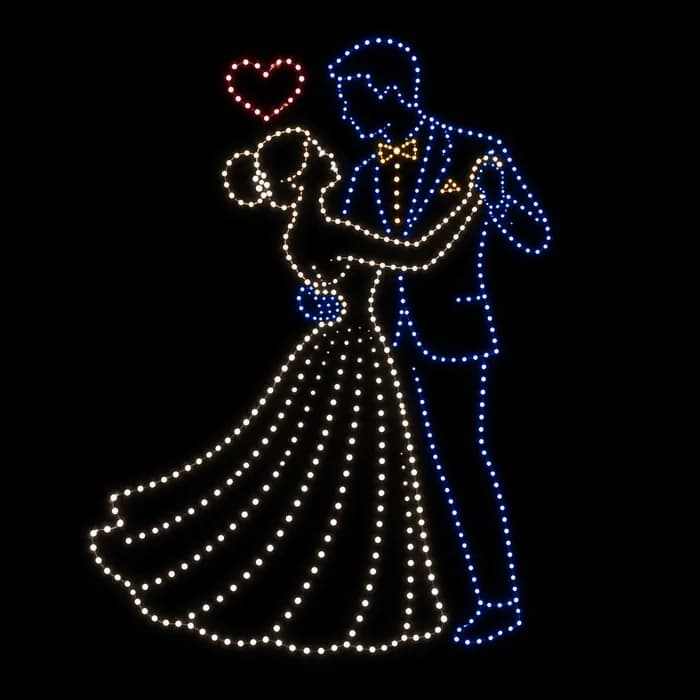 Bride and groom first dance wedding drone show figure made from glowing dots