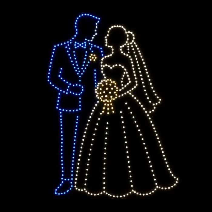 Bride and groom wedding drone show figure made from glowing dots